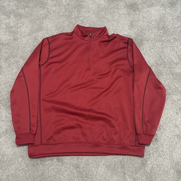 Nike Golf Sweater Size XL Red Fleece Fit Pullover 1/4 Zip Mock Neck Swoosh - Picture 1 of 6